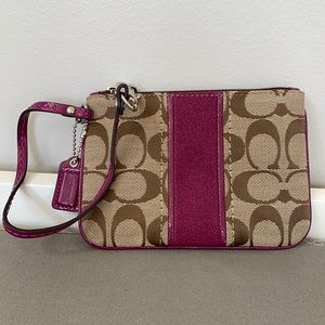 Coach wristlet, tan and raspberry, never used.